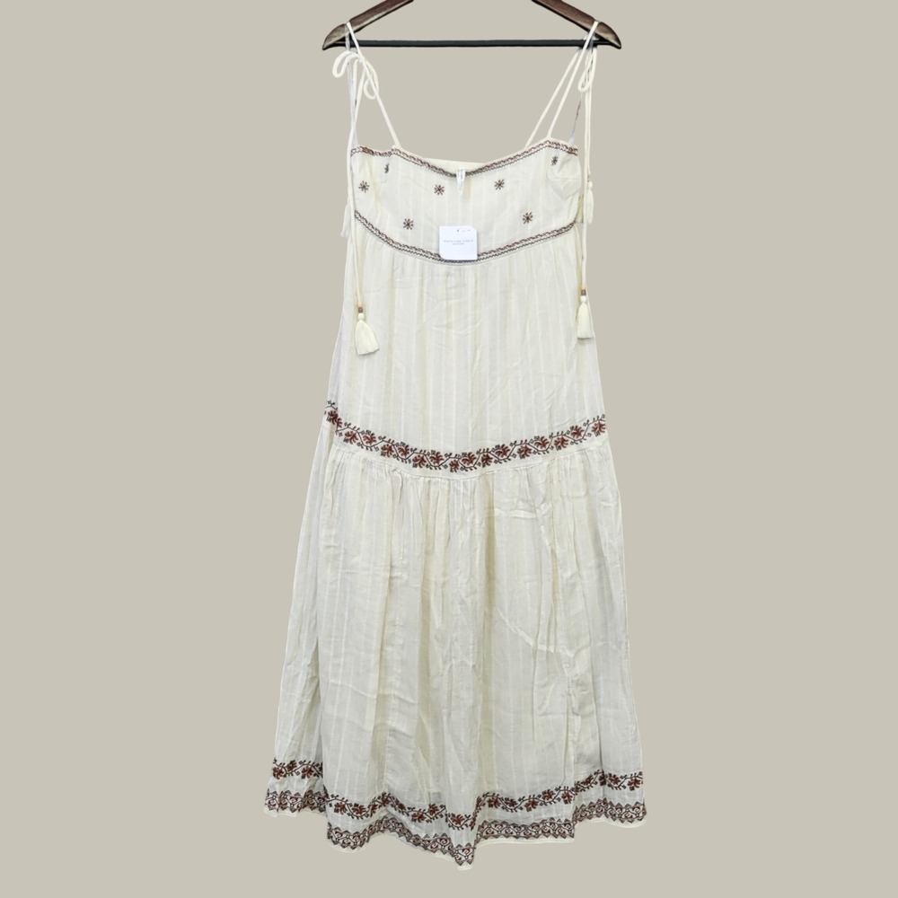American Eagle Midi Dress Womens S Ivory New Embroidered Tassel Boho Striped